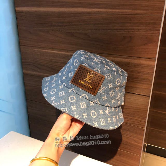 LV男女同款帽子 路易威登做舊牛仔刺繡漁夫帽遮陽帽  mm1181